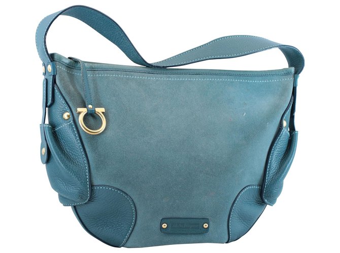 Salvatore Ferragamo Vintage Shoulder Bag Blue Suede  ref.147783