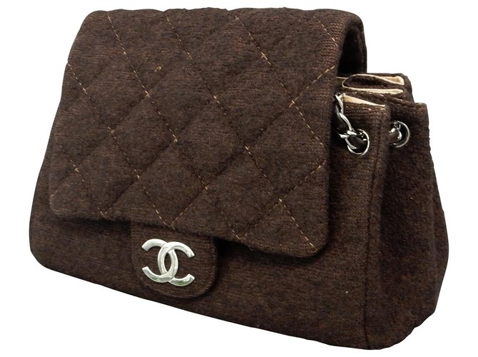 Chanel Vintage Schultertasche Braun Tweed  ref.147909