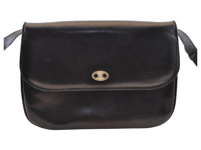 Céline Vintage Shoulder Bag Black Leather  ref.148025