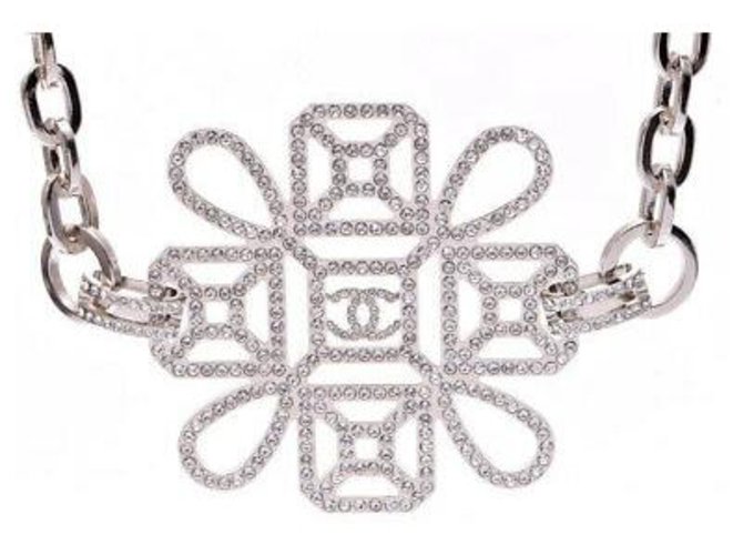 Chanel Strass Halskette Silber  ref.148328
