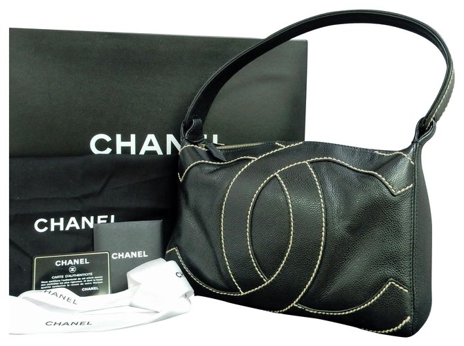 Bolso Chanel Vintage Negro Cuero  ref.148420