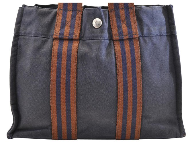 Toto Bag Hermès Fourre Tout Blue Cotton  ref.148565