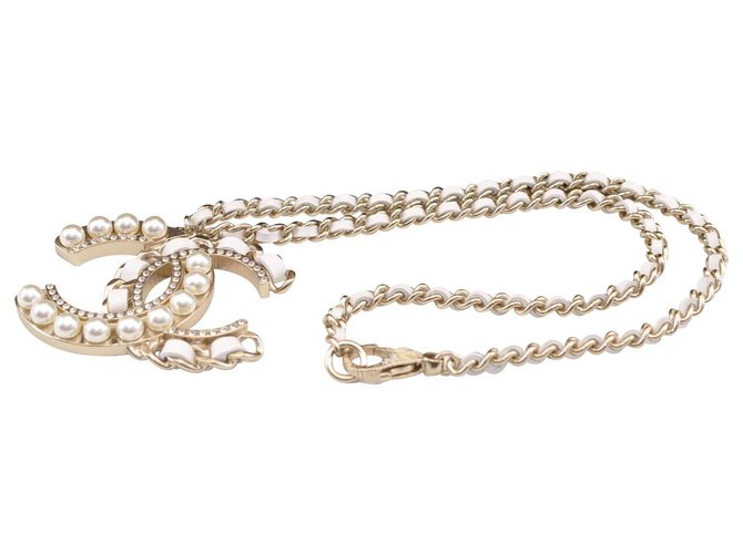 Chanel CC Logo Chain White Pearl  ref.148675