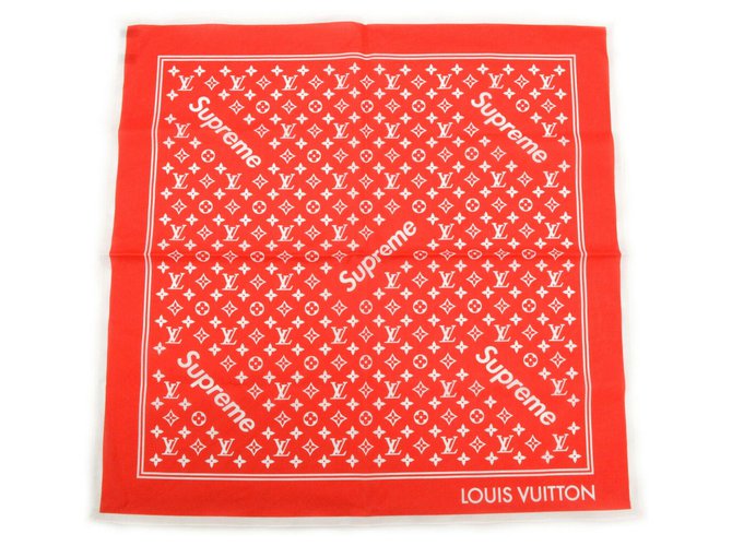 Louis Vuitton x Lenço Supremo Monograma Vermelho Algodão  ref.148693