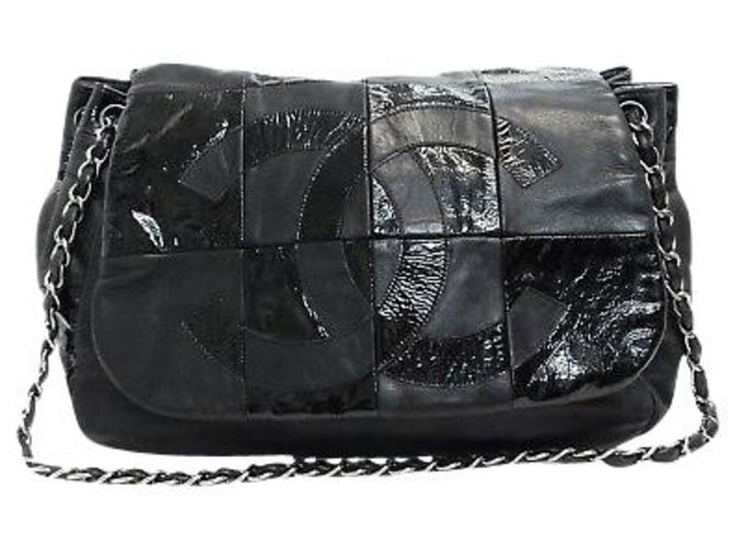 Chanel Enamel Black Leather  ref.148725