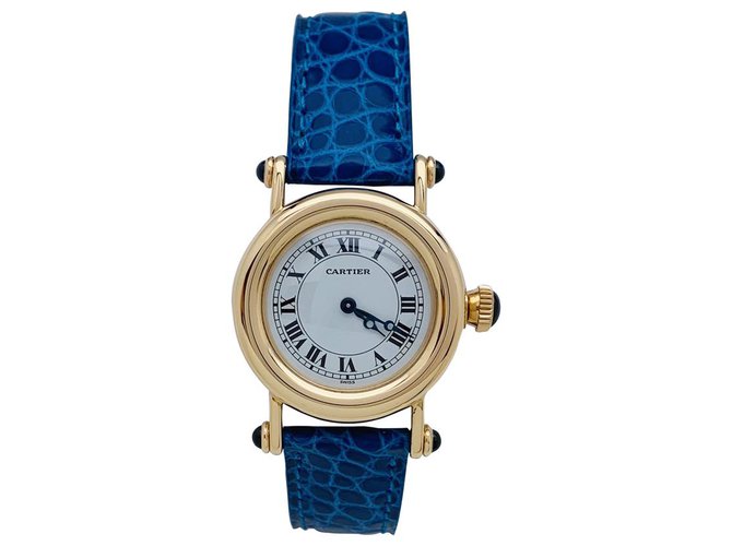 Relógio Cartier "Diabolo" em ouro amarelo, cuir. Couro  ref.148790