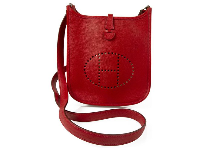 Hermès Bolsa de Hermes Mini Evelyne TPM Red Epsom Messenger com hardware de paládio Vermelho Couro  ref.148797
