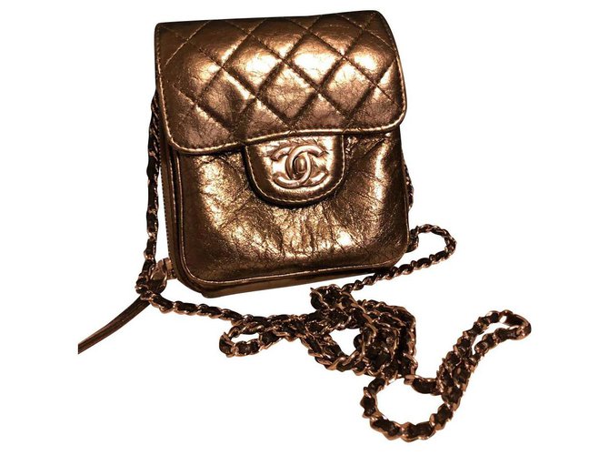 Wallet On Chain Mini Chanel Prata Couro  ref.148825