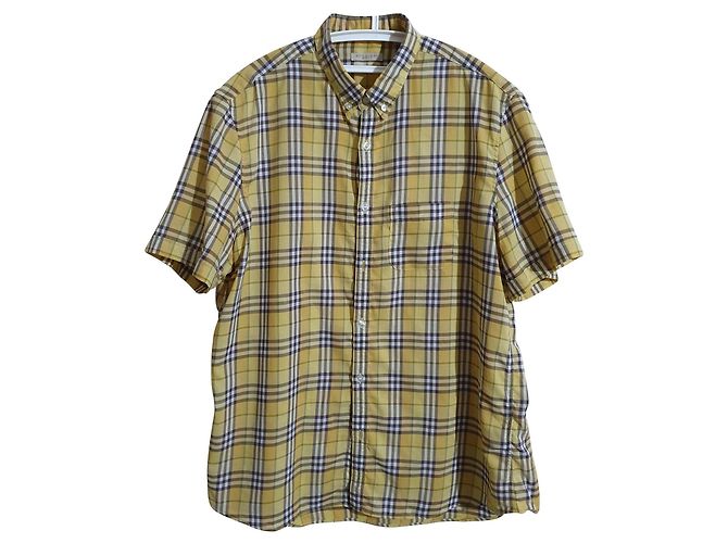 Camicia Burberry in cotone tartan a maniche corte gialla Multicolore Giallo