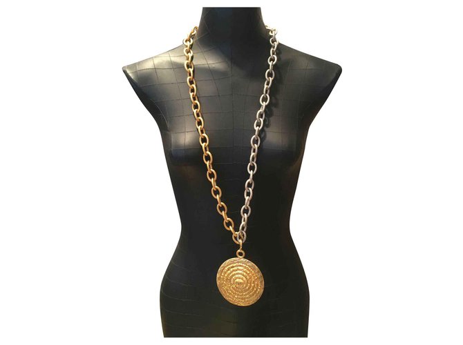Chanel Long necklaces Silvery Golden Metal  ref.148885