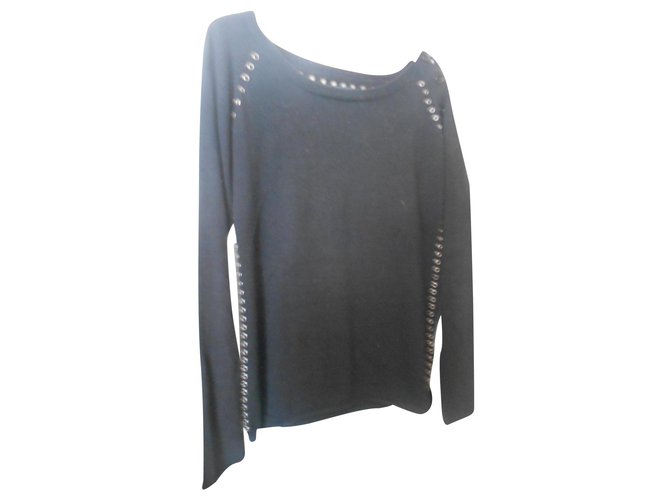Zadig & Voltaire BLACK SWEATER WITH OELETTS Cotton  ref.148919