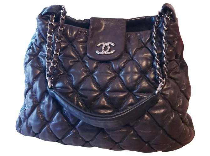 Chanel quilted leather bag Grey Dark brown Lambskin  ref.148923