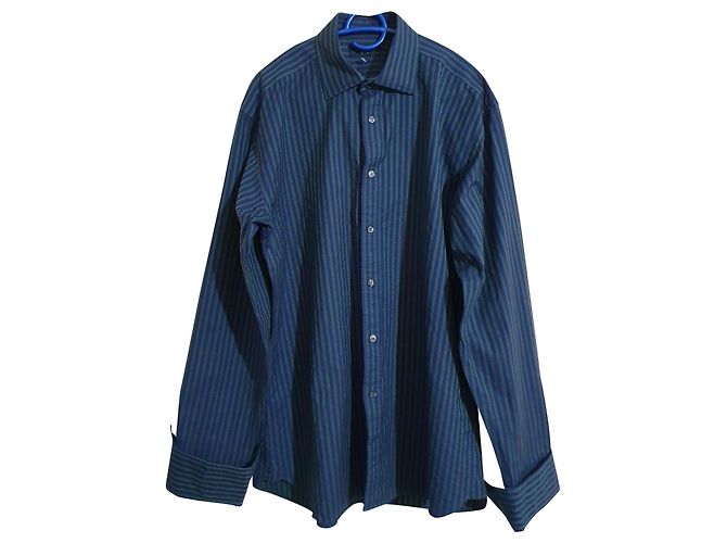 Ted Baker Gestreiftes Baumwollhemd Blau Grün Mehrfarben 
