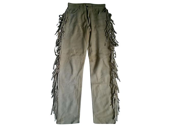 Autre Marque Pantalon à franges en daim jaune