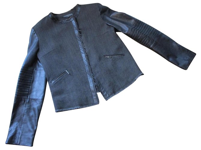 Autre Marque Jacket / perfecto wool and leather, 42. Grey  ref.149006