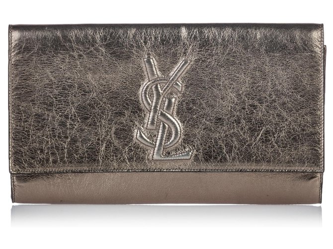 Saint Laurent Monogramme Crinkled Clutch Bag, Platine Silver In Pale Gold