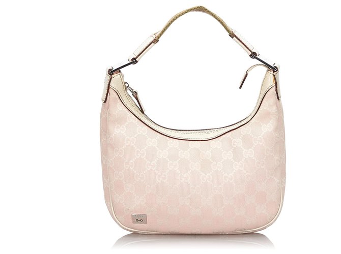 Gucci Pink GG Canvas Bolsa de Ombro Rosa Branco Cru Couro Lona Pano  ref.149053