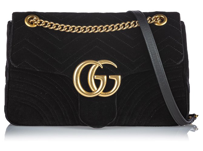 Gucci Black Velour Marmont Shoulder Bag Velvet Cloth  ref.149083