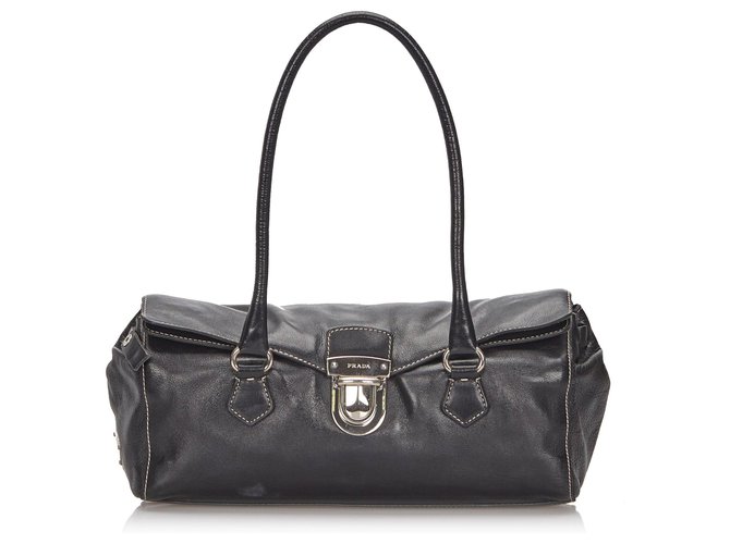 Bolso de hombro fácil de cuero negro Prada  ref.149109