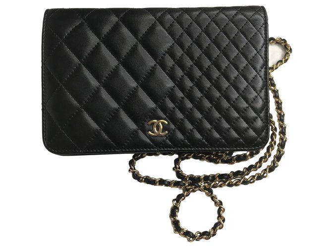 Wallet On Chain Chanel Limité avec carte, Coffret, Dustbag Cuir Noir  ref.149113