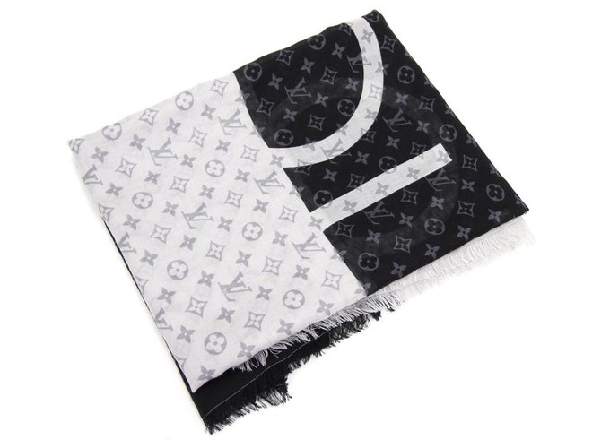 Louis Vuitton Vuitton split Stole Black Grey Silk Cashmere  ref.149126