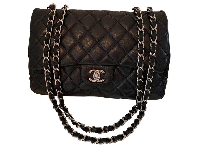 Classique Chanel Jumbo Cuir Noir  ref.149141