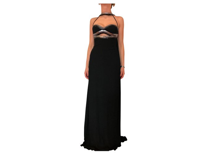 Versace Sublime vestido largo de noche Negro Viscosa  ref.149170