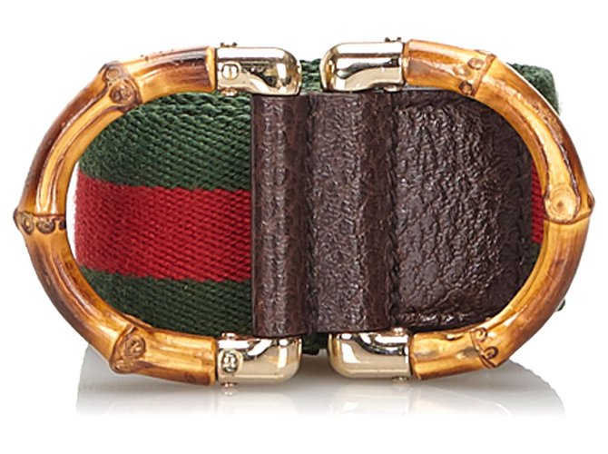 Gucci Green Web Bamboo Canvas Belt Red Cloth Wood Cloth  ref.149226