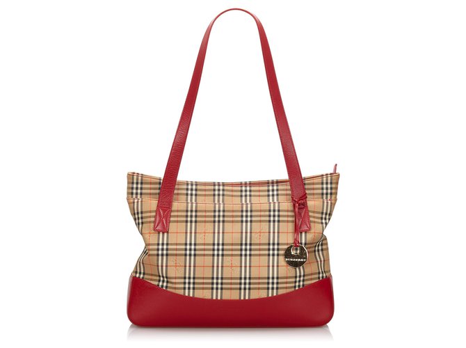 Burberry Brown Haymarket Check Canvas Tote Bag Multiple colors Beige Leather Cloth Cloth  ref.149256