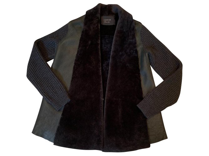 Lanvin Jacket Grey Dark brown Fur Lambskin  ref.149335