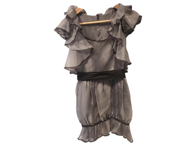 Chanel Robes Soie Noir Gris  ref.149360
