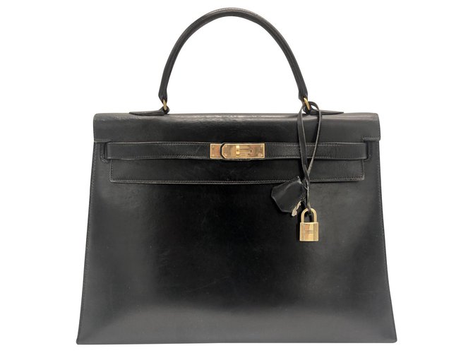 Hermès Hermes Kelly 35 caja de cuero negro  ref.149369