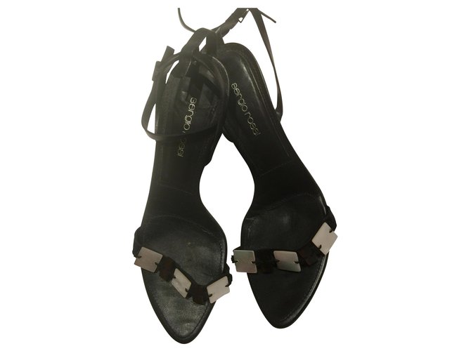 Sergio Rossi Heels with mother of pearl Black Leather  ref.149403