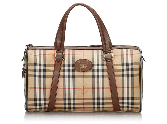 Burberry Brown Haymarket Check Boston Bag Multiple colors Beige Leather Cloth Cloth  ref.149431