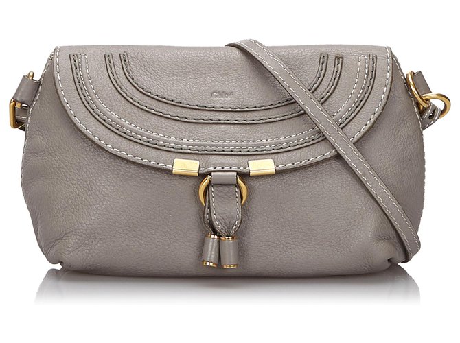 Chloé Chloe Gray Small Leather Marcie Crossbody Bag Grey  ref.149432