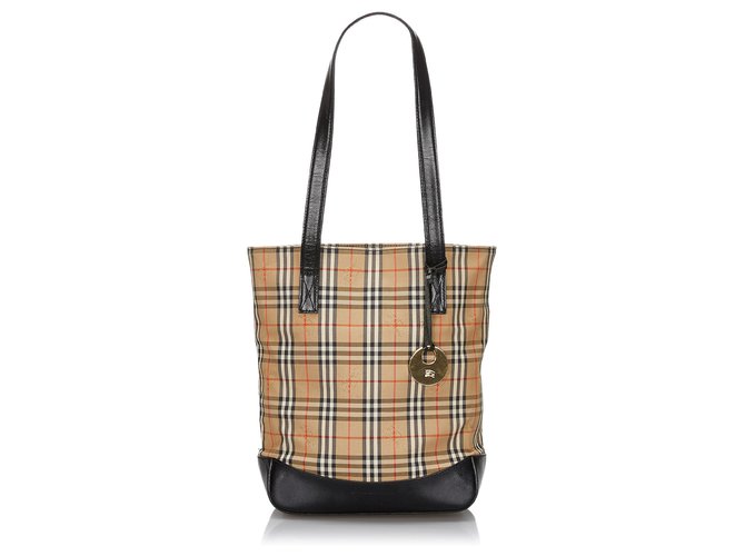 Burberry Brown Haymarket Check Canvas Tote Bag Multiple colors Beige Leather Cloth Cloth  ref.149436