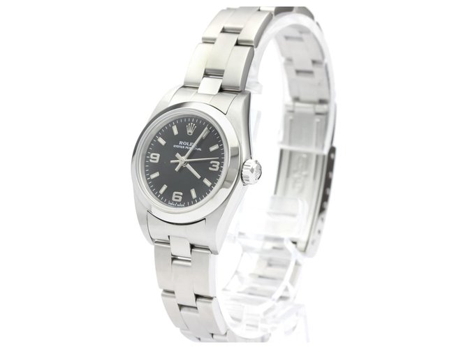 Rolex Silver Stainless Steel Oyster Perpetual Automatic 76080 Black Silvery Metal  ref.149460