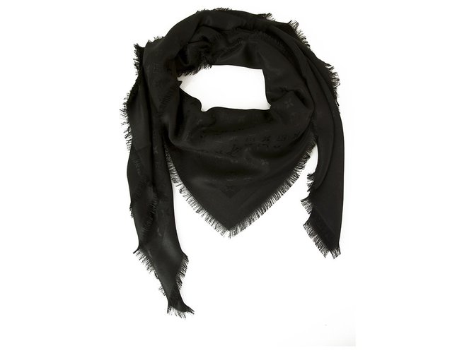 Louis Vuitton monogram black Tone on tone shawl weaved jacquard silk M71329  ref.149487 - Joli Closet