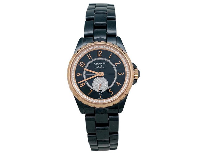 Chanel J orologio12 ceramica, acciaio, oro rosa e diamanti.  ref.149514