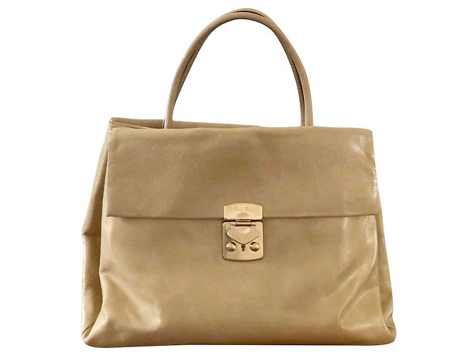 Miu Miu Vitello Shine Quarzo Leder Handtasche Beige