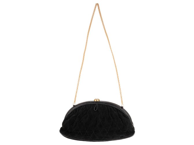 Bellissima borsa da sera Chanel in velluto di agnello e pitone nero!  ref.149606