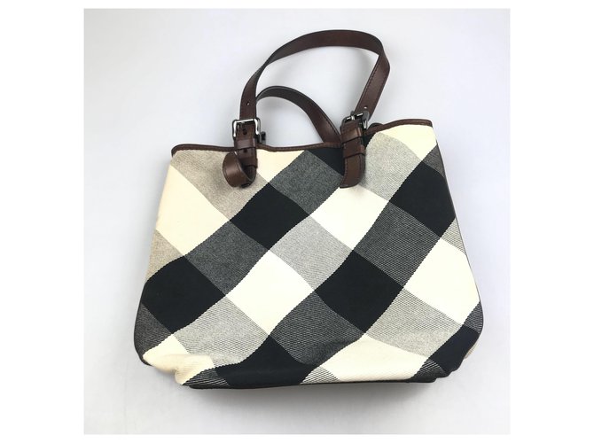 Burberry White Mega Check Canvas Tote Bag Multiple colors Leather Cloth Cloth  ref.149613