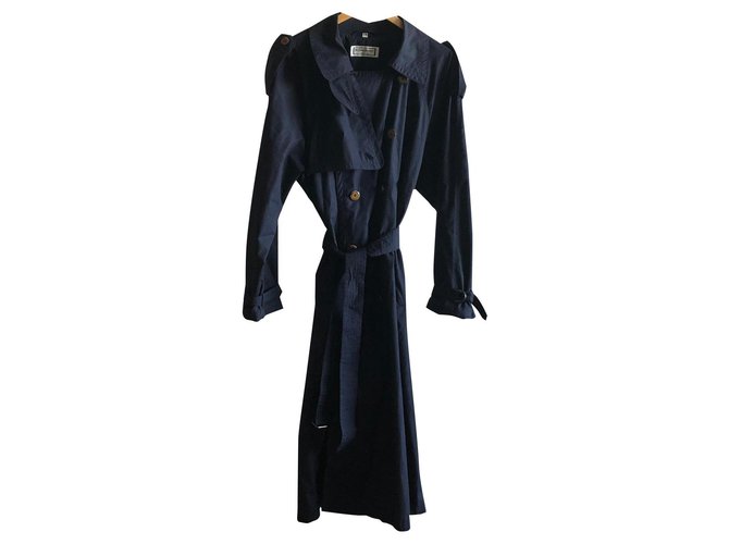 Vintage Yves Saint Laurent trench coat Navy blue Cotton  ref.149642