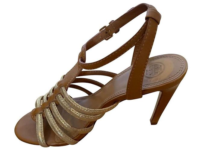 Sandali Tory Burch in pelle oro e marrone D'oro