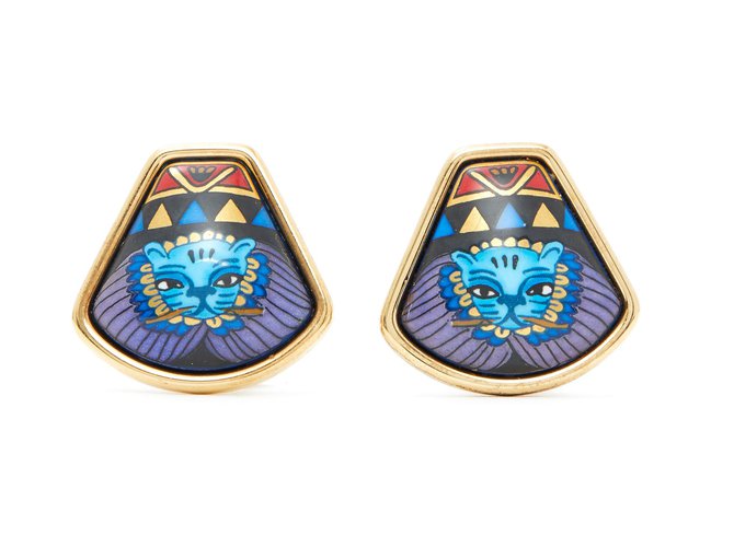 Hermès LION HEAD EMAILLE Blau Golden Metall  ref.149674