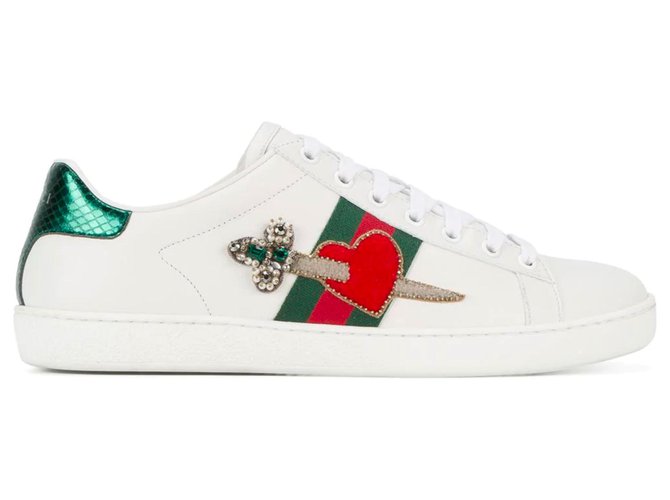 Gucci Ace bestickte Sneakers Weiß Leder  ref.149692