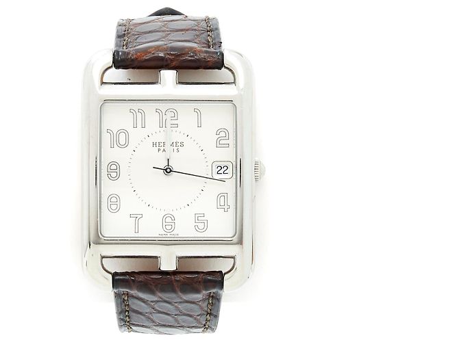 Hermès CAPE COD Größe M CROCO Silber Stahl