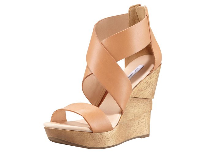 Diane Von Furstenberg DvF Opal wedge heels Light brown Leather Wood  ref.149726