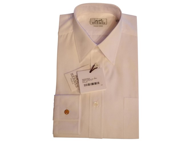 Hermès Chemise droite col droit popeline Branco Algodão  ref.149852