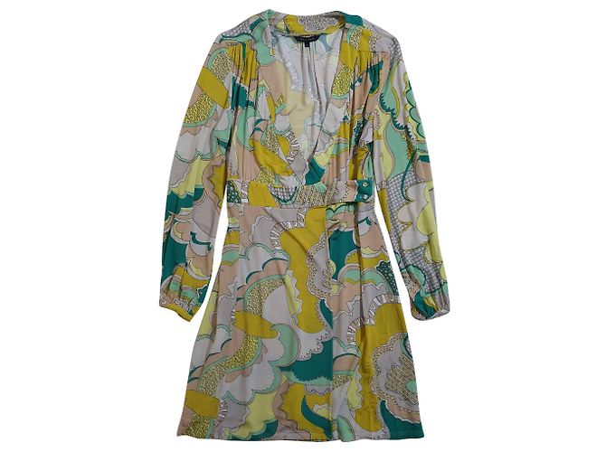 Tara Jarmon Mehrfarbiges Viscose Kleid Mehrfarben Grün Gelb